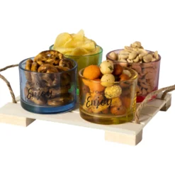 Antipastiera con Base in Legno e 4 Ciotole Colorate
