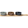 Antipastiera con 3 Ciotole in Ceramica e Base in Bamboo Linea Reactive 43x11 cm