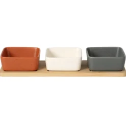 Antipastiera con 3 Ciotole in Ceramica e Base in Bamboo Linea Terranostra 28,5x9,5 cm