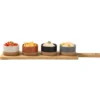 Antipastiera con 4 Ciotole in Ceramica e Base in Bamboo Linea Terranostra 40x9,5 cm