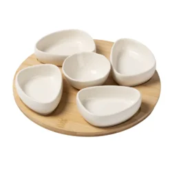 Antipastiera in Bamboo con Ciotole in New Bone China Linea Natura diametro 27 cm
