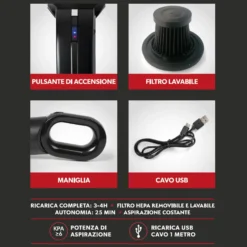 Aspirapolvere Portatile Senza Fili 2in1 Rapid Dust Cordless serie 720S 60 Watt