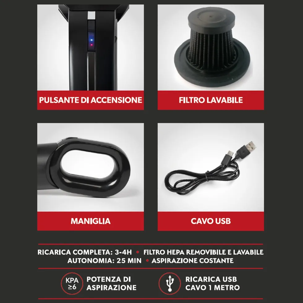 Aspirapolvere Portatile Senza Fili 2in1 Rapid Dust Cordless serie 720S 60 Watt