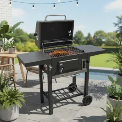 Barbecue a Carbone con Coperchio e Termometro Integrato