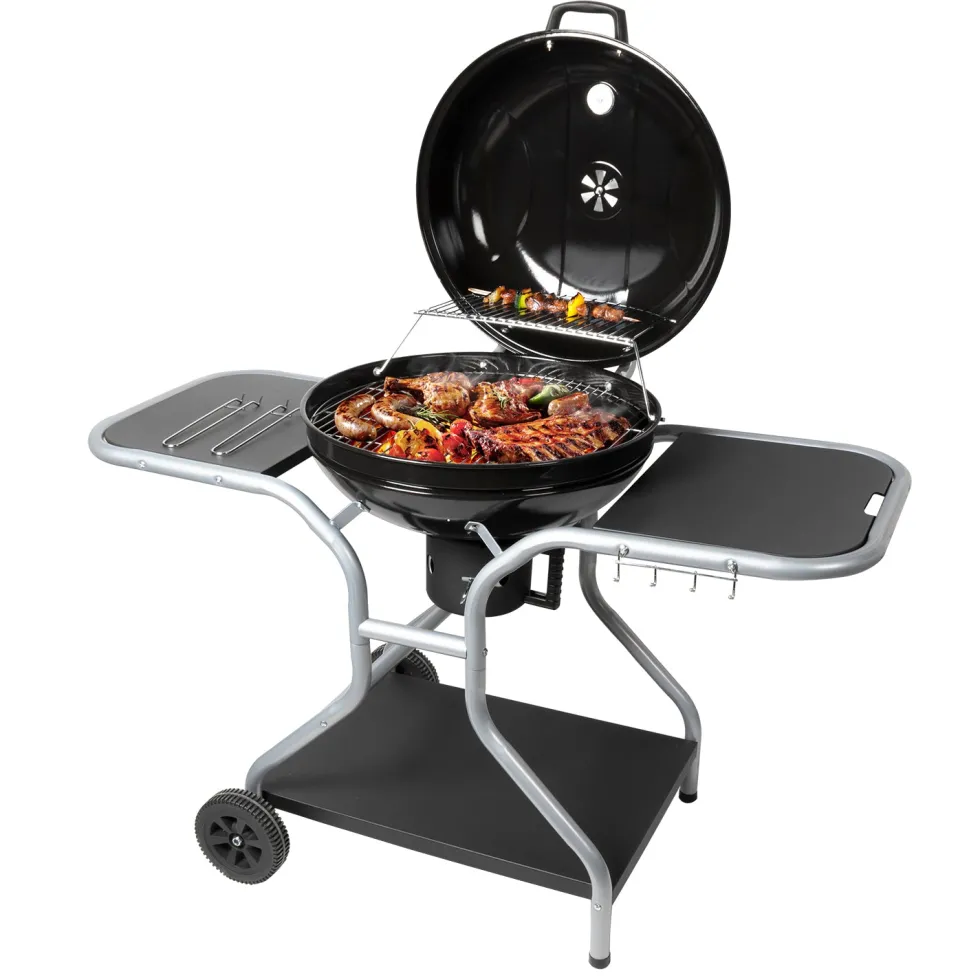 Barbecue a Carbone con Coperchio Smaltato e Griglie in Acciaio Cromato