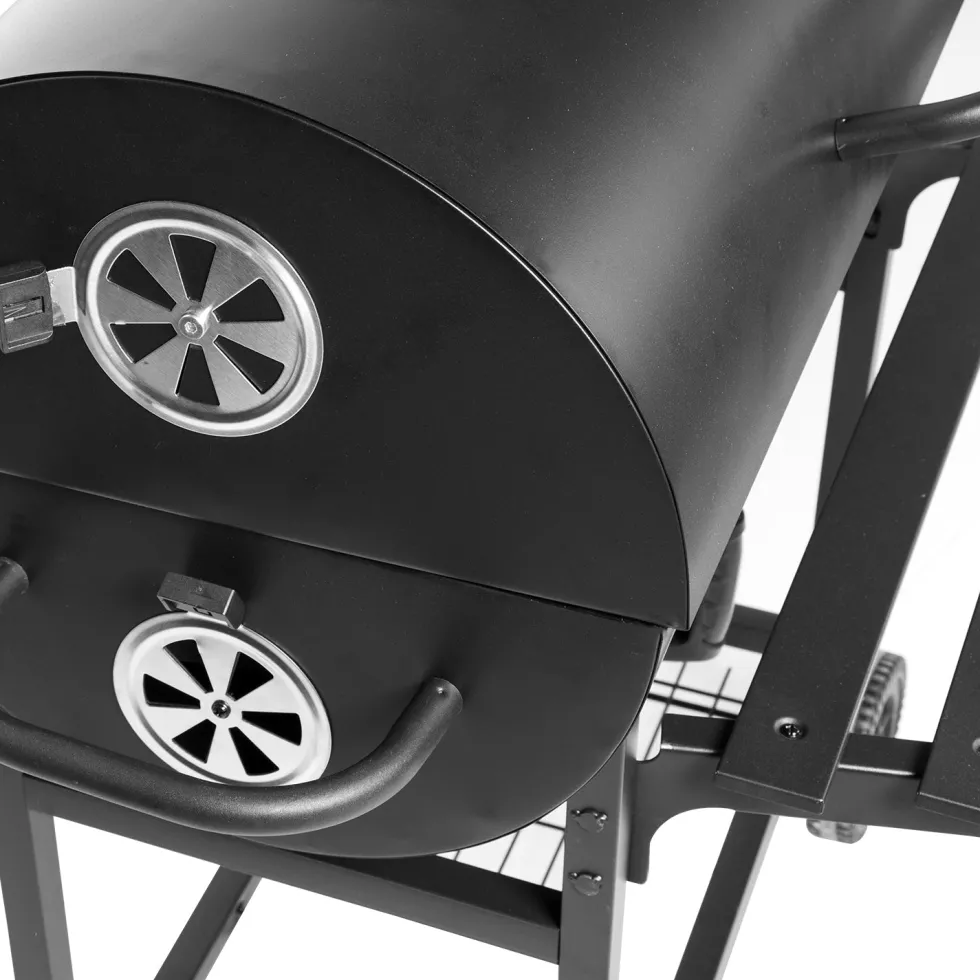 Barbecue a Carbone con Griglie in Acciaio Inox e Coperchio con Ruote e Termometro