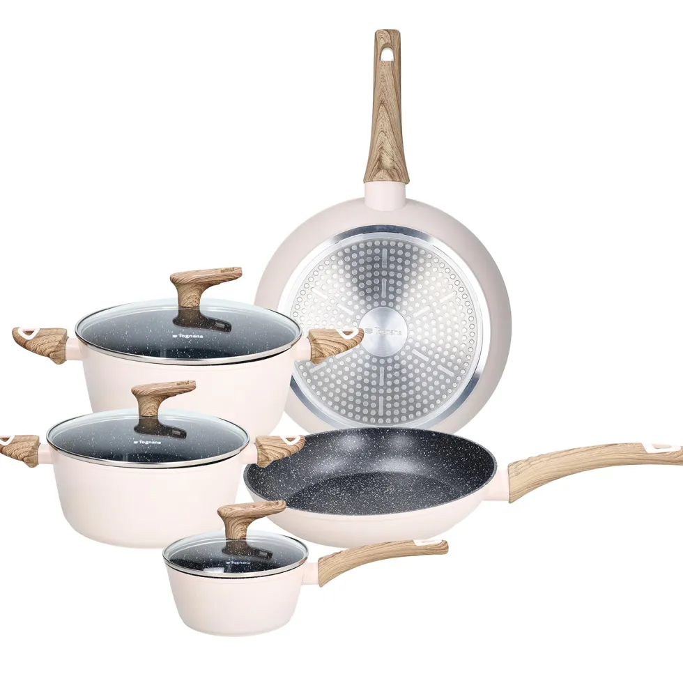 Batteria Pentole e Padelle 8 pezzi in alluminio Beige Linea Vanilla
