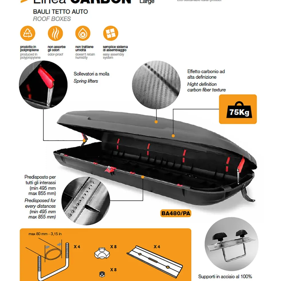 Baule tetto auto in polipropilene Linea Carbon