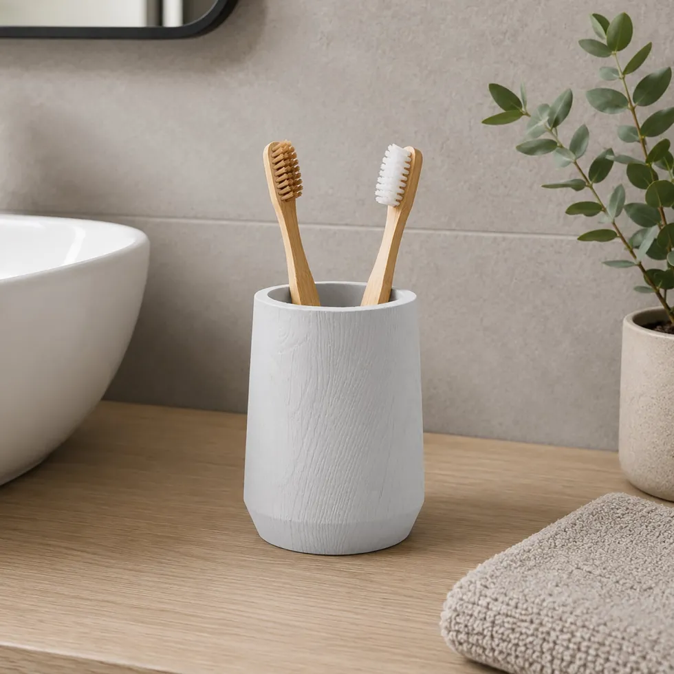 Bicchiere Porta Spazzolini Effetto Legno Bianco