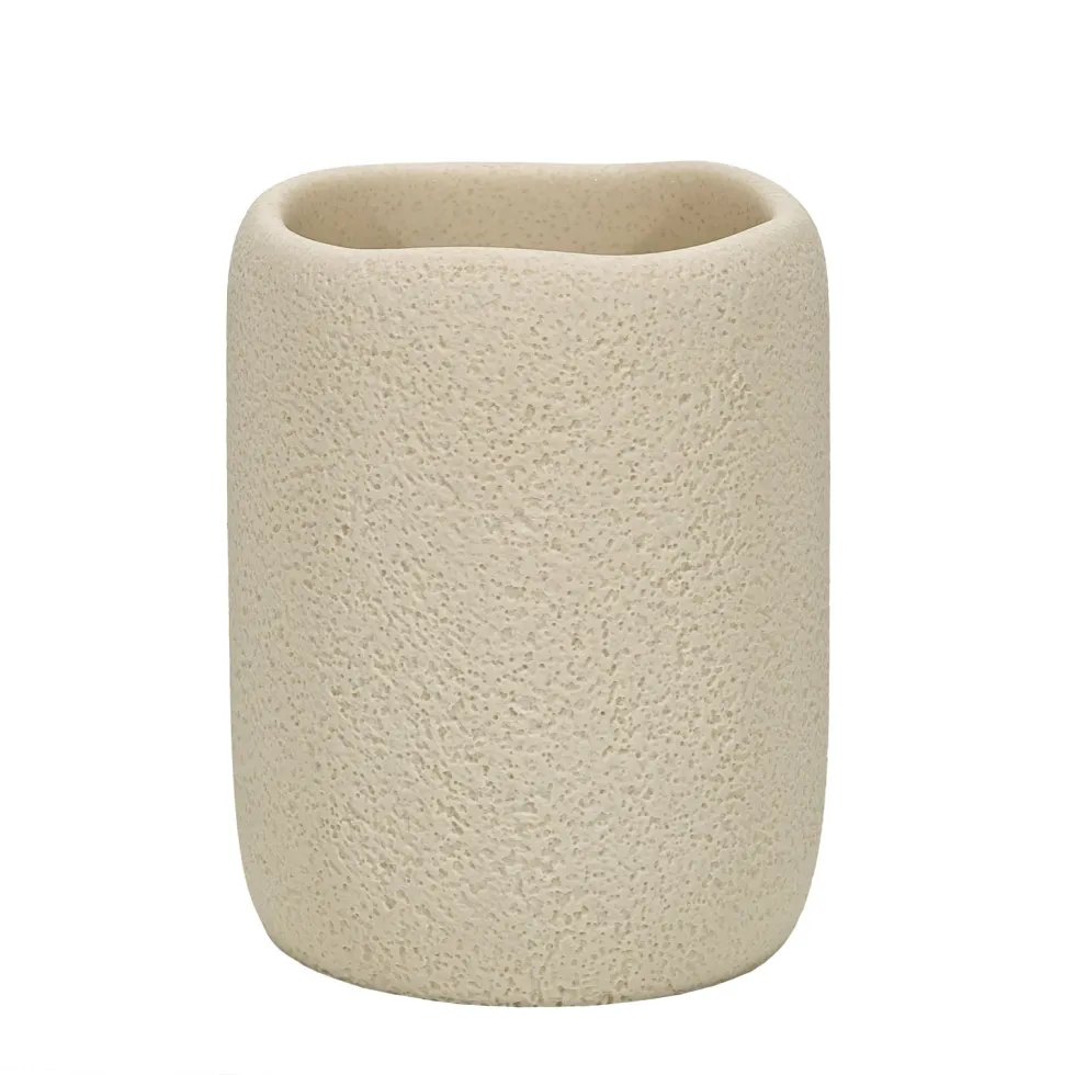 Bicchiere Porta Spazzolini Effetto Pietra Beige