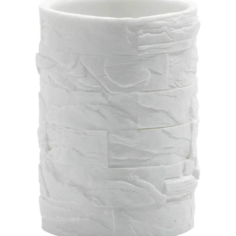 Bicchiere Porta Spazzolini Effetto Pietra Bianco