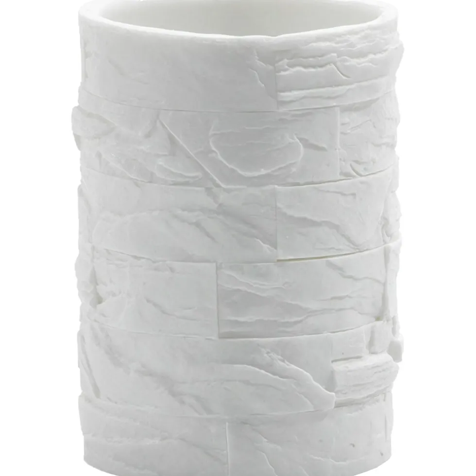 Bicchiere Porta Spazzolini Effetto Pietra Bianco