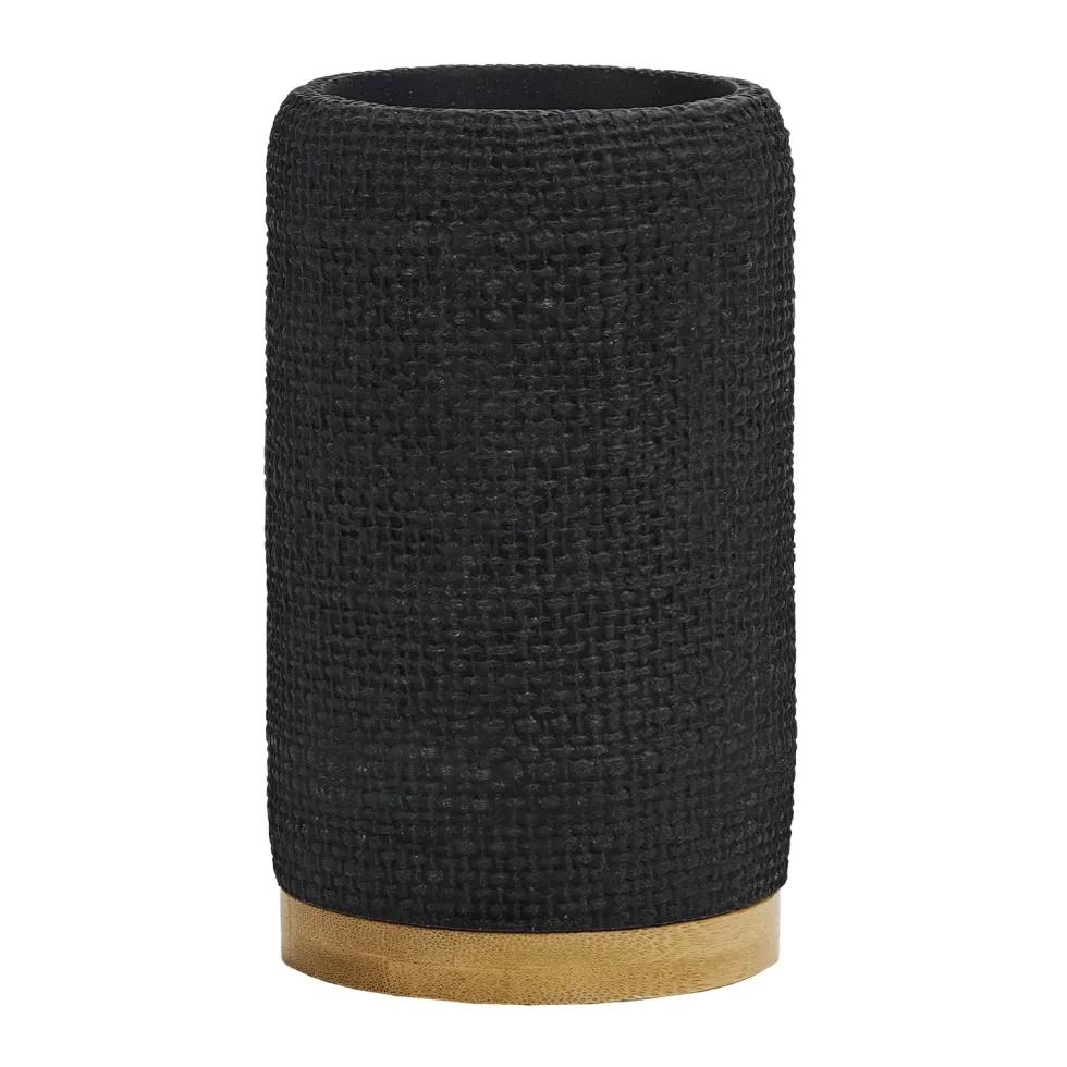 Bicchiere Porta Spazzolini in Poliresina Nero e Bamboo