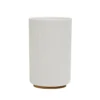 Bicchiere Porta Spazzolini in Polipropilene Bianco Rigato e Bamboo