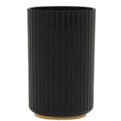 Bicchiere Porta Spazzolini in Polipropilene Nero Rigato e Bamboo