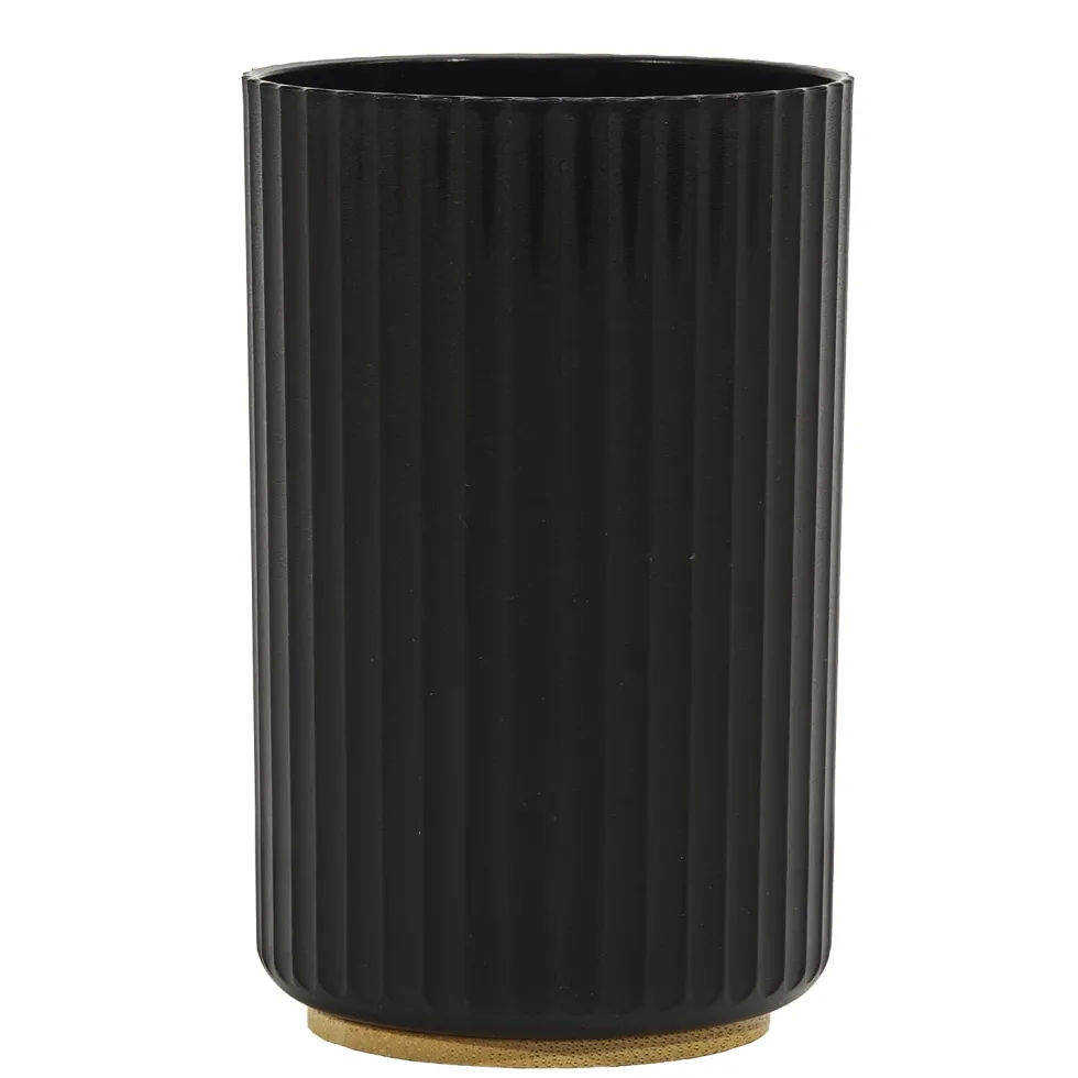 Bicchiere Porta Spazzolini in Polipropilene Nero Rigato e Bamboo