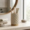 Bicchiere Porta Spazzolini in Poliresina Beige e Bamboo
