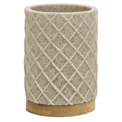Bicchiere Porta Spazzolini in Poliresina Beige e Bamboo