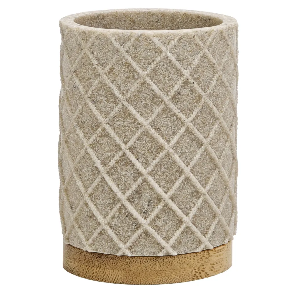 Bicchiere Porta Spazzolini in Poliresina Beige e Bamboo