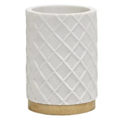 Bicchiere Porta Spazzolini in Poliresina Bianco e Bamboo