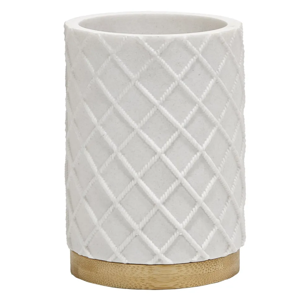 Bicchiere Porta Spazzolini in Poliresina Bianco e Bamboo