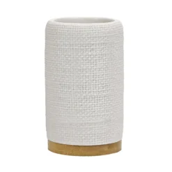 Bicchiere Porta Spazzolini in Poliresina Bianco e Bamboo