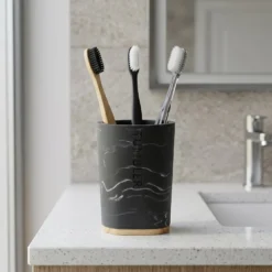Bicchiere Porta Spazzolini in Poliresina Nero Effetto Marmo
