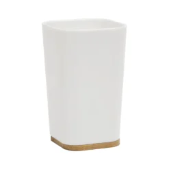 Bicchiere Porta Spazzolini in Polistirene Bianco e Bamboo
