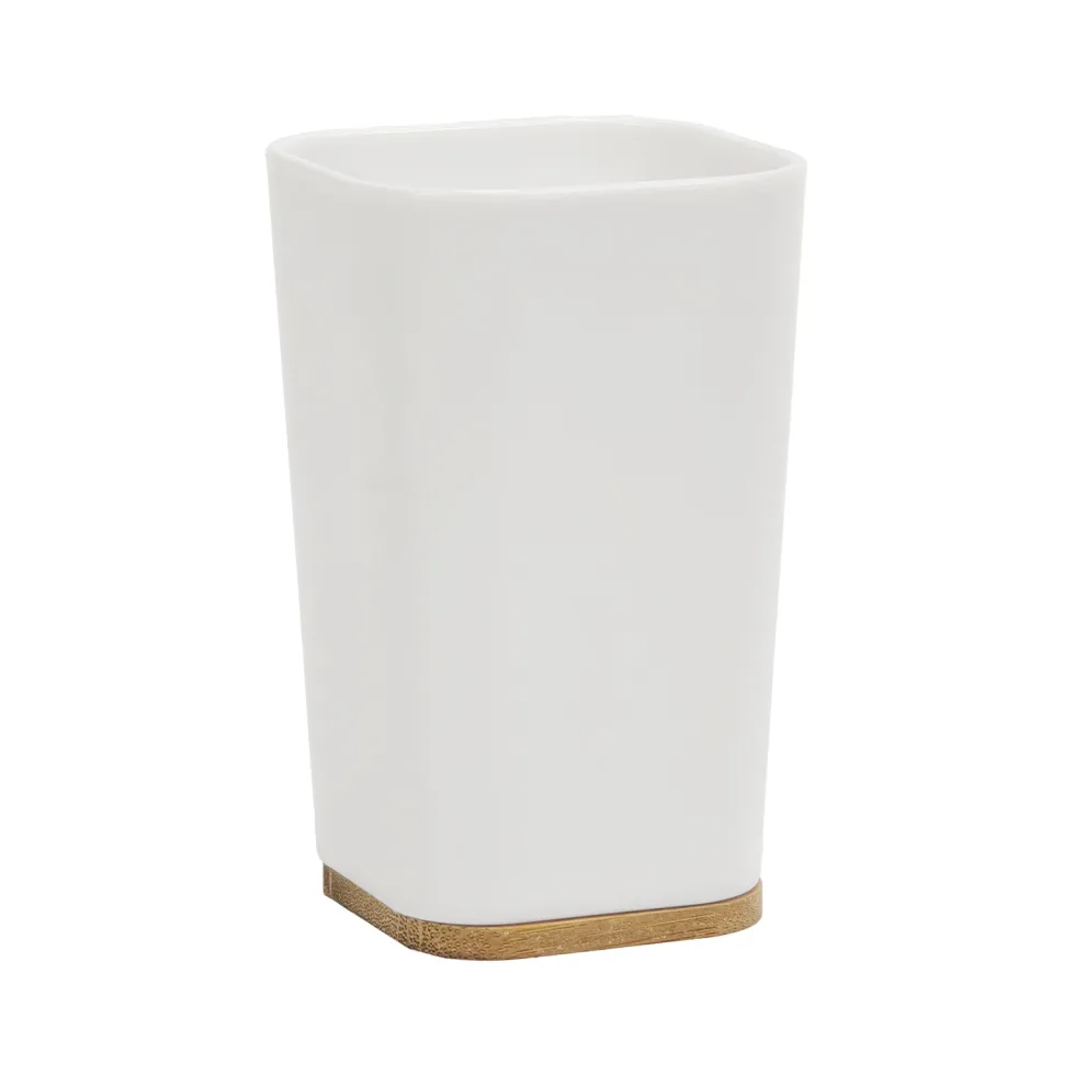 Bicchiere Porta Spazzolini in Polistirene Bianco e Bamboo
