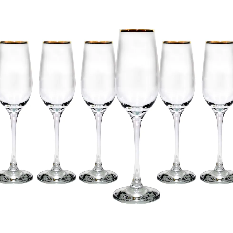 Calici flute in vetro Amber Golden bordo oro 20 cl