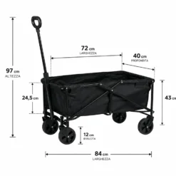 Carrello Pieghevole Utility Nero Capacità max 50 kg