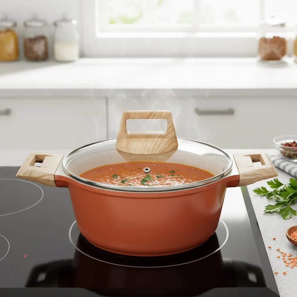 Casseruola Antiaderente in alluminio pressato con Coperchio in Vetro Crazy Wood diametro 28 cm