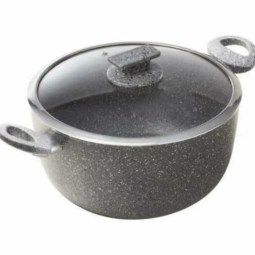 Casseruola antiaderente 2 manici con coperchio in vetro Regina di pietra Induction