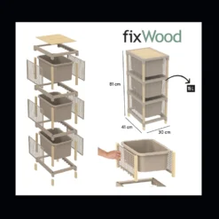 Cassettiera Multiuso 3 cassetti FixWood h82x30x41 cm