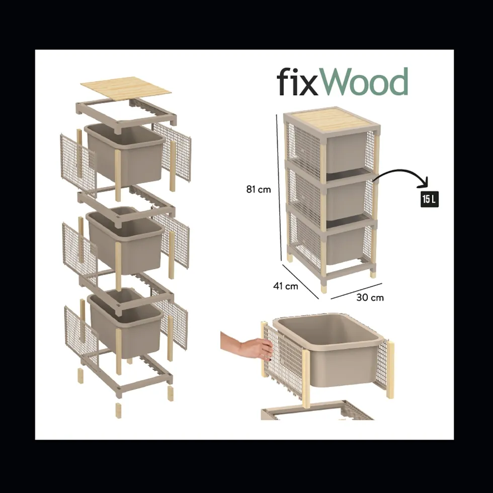 Cassettiera Multiuso 3 cassetti FixWood h82x30x41 cm