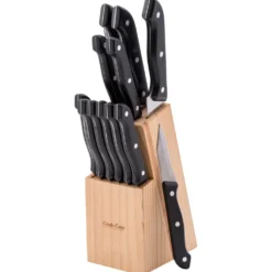 Ceppo Coltelli 12 Pezzi + Acciaino con stand in Legno