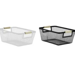 Cesta Portaoggetti in metallo con manici in legno h13,5x33x22 cm