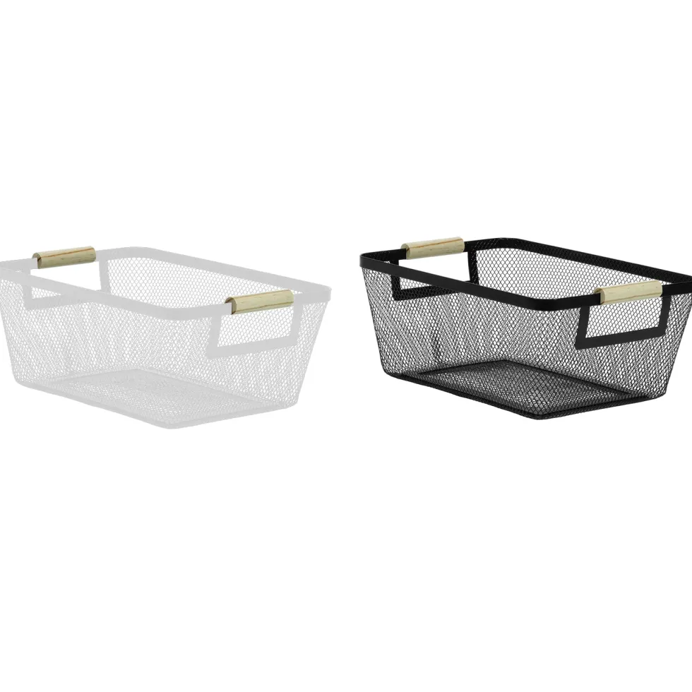 Cesta Portaoggetti in metallo con manici in legno h13,5x33x22 cm