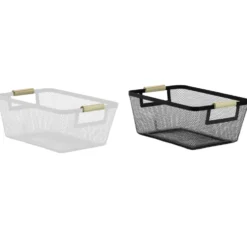 Cesta Portaoggetti in metallo con manici in legno h13,5x33x22 cm