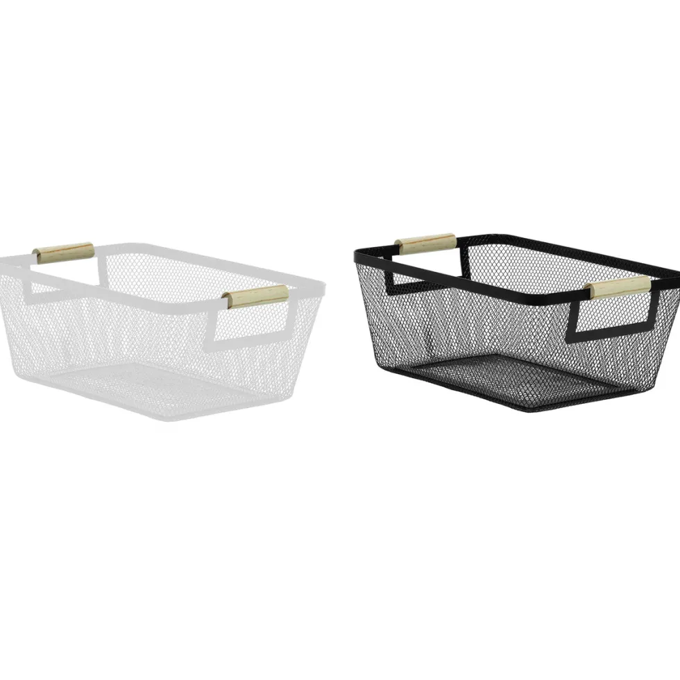 Cesta Portaoggetti in metallo con manici in legno h13,5x33x22 cm