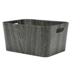 Cesta Rettangolare Salvaspazio con maniglie Effetto Legno Grigio