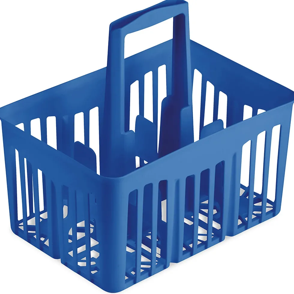 Cestello Portabottiglie 6 Posti Blu con Manico