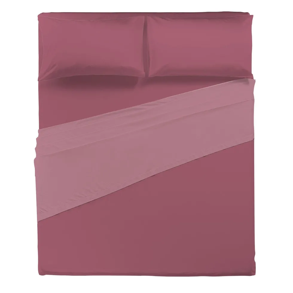 Completo Letto Matrimoniale in Cotone Tinta Unita Burgundy 4 pezzi