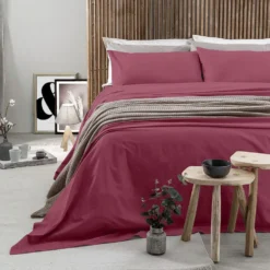 Completo Letto Matrimoniale in Cotone Tinta Unita Burgundy 4 pezzi