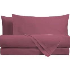 Completo Letto Matrimoniale in Cotone Tinta Unita Burgundy 4 pezzi