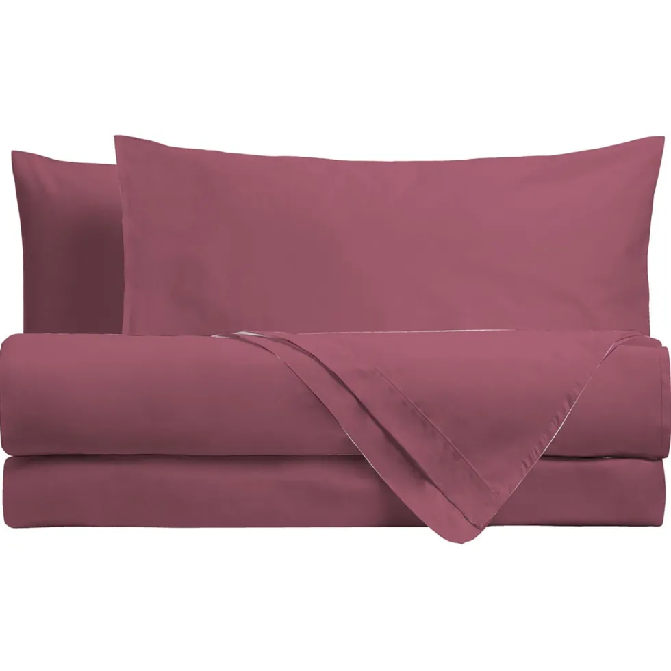 Completo Letto Matrimoniale in Cotone Tinta Unita Burgundy 4 pezzi