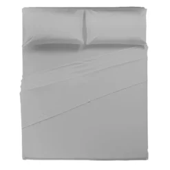 Completo Letto Matrimoniale in Cotone Tinta Unita Grigio Chiaro 4 Pezzi