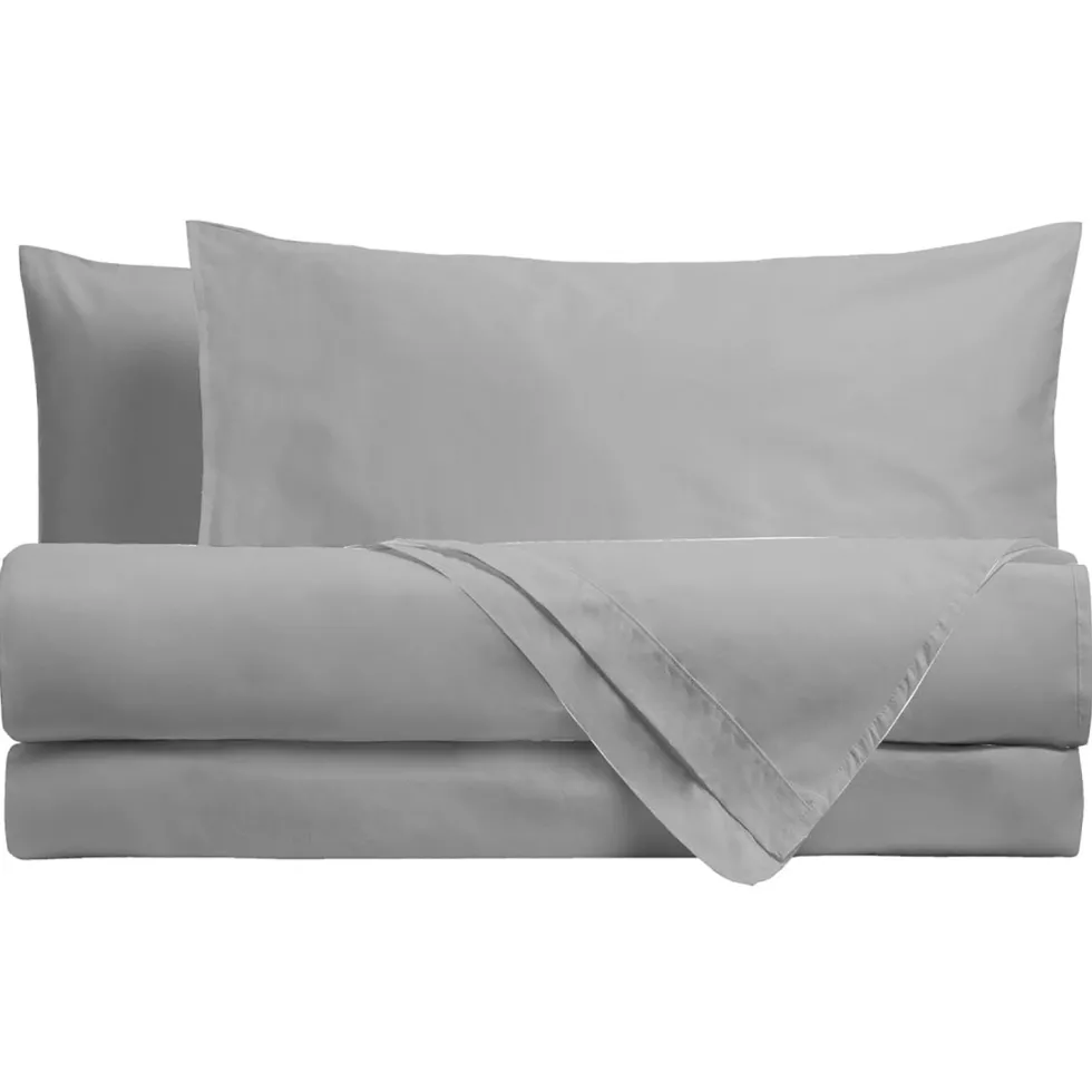 Completo Letto Matrimoniale in Cotone Tinta Unita Grigio Chiaro 4 Pezzi