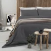 Completo Letto Matrimoniale in Cotone Tinta Unita Grigio Scuro 4 Pezzi