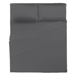Completo Letto Matrimoniale in Cotone Tinta Unita Grigio Scuro 4 Pezzi